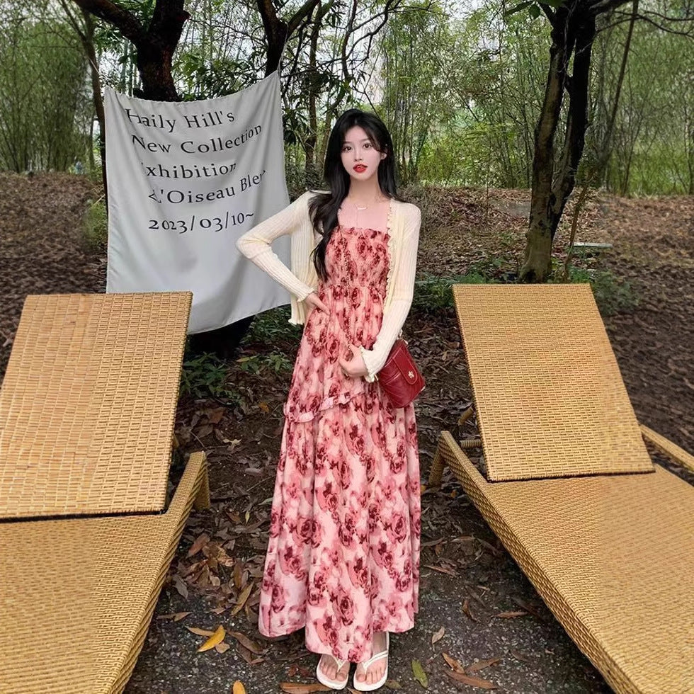 Women's Rose Pleated Strap Dress