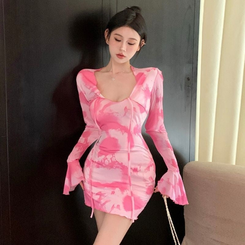 Women's Fashionable Printed Sexy Long-Sleeve Dress