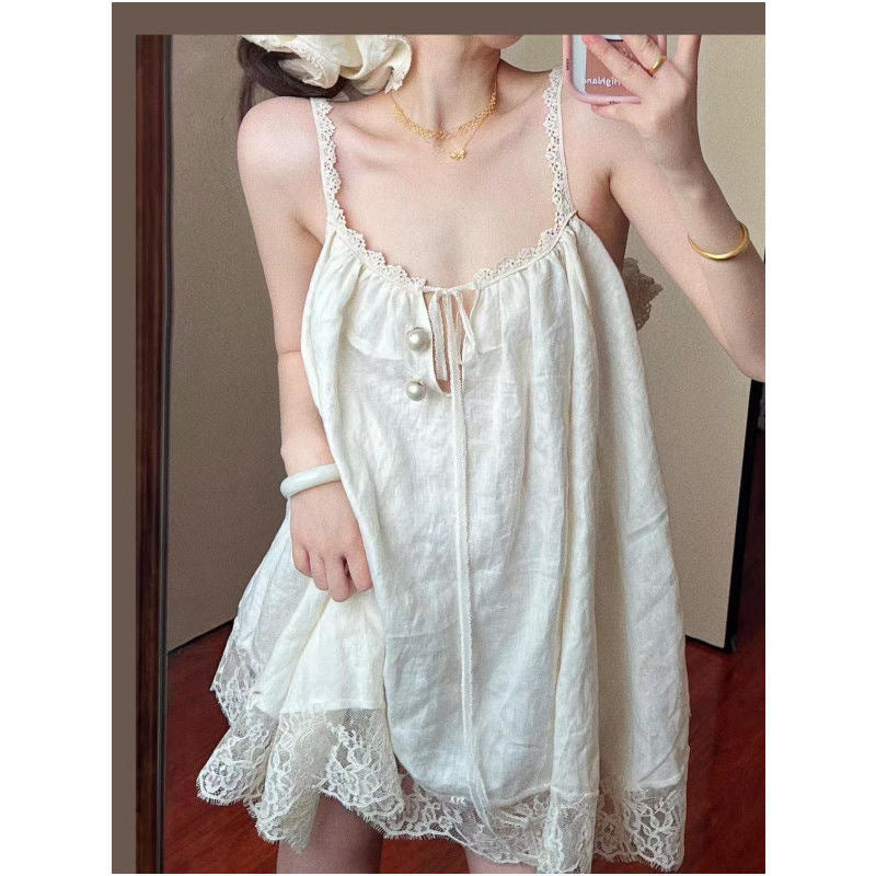 Women's High-End Lace Trimmed Camisole Nightgown
