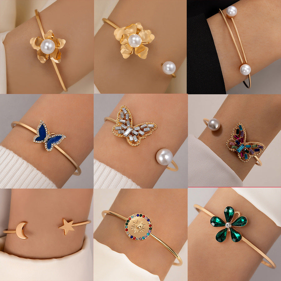 Women's Three-dimensional Flower-inlaid Pearl Single Bracelet