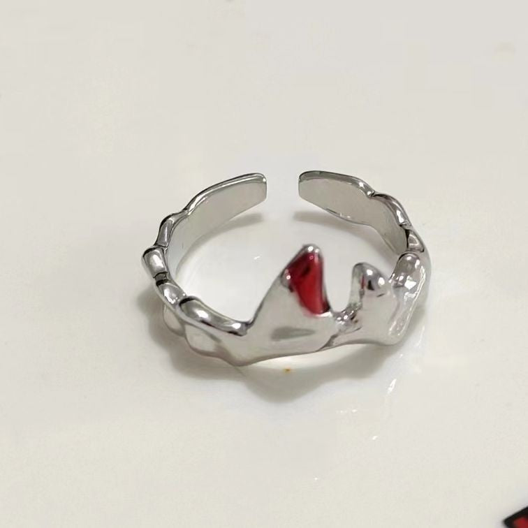 Rare Design Flame-red Irregularly Pleated French-style Open Ring For Women