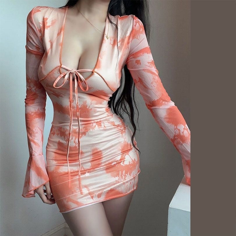Women's Fashionable Printed Sexy Long-Sleeve Dress