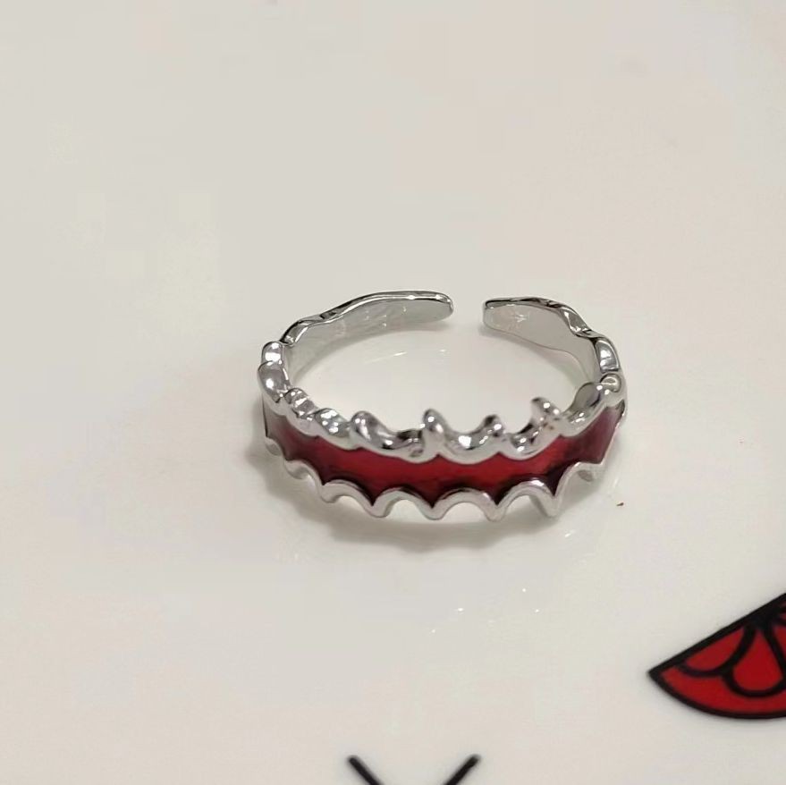 Rare Design Flame-red Irregularly Pleated French-style Open Ring For Women
