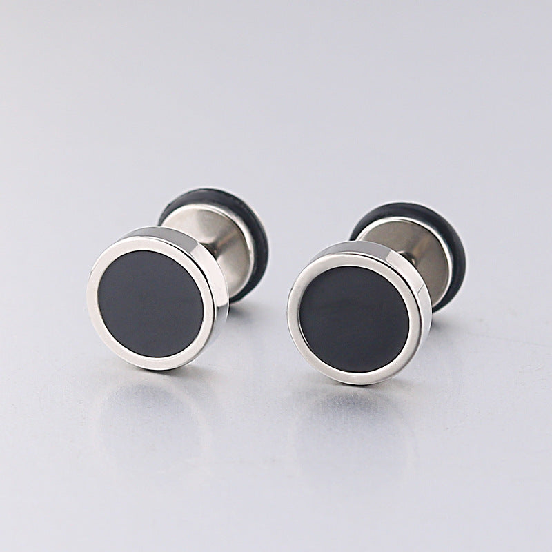 Korean Style Titanium Steel Round Black Dripping Stud Earrings