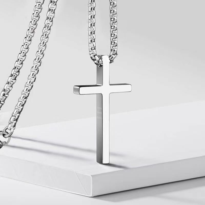 New Titanium Steel Glossy Cross Men's Necklace