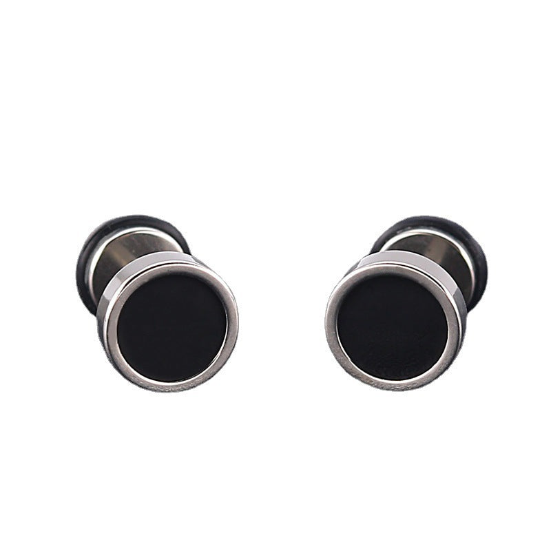 Korean Style Titanium Steel Round Black Dripping Stud Earrings
