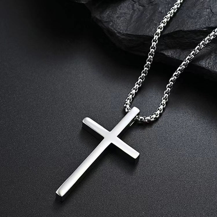 New Titanium Steel Glossy Cross Men's Necklace