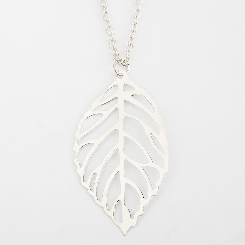 Retro Mori Style Metal Colorful Hollow Leaf Shaped Necklace