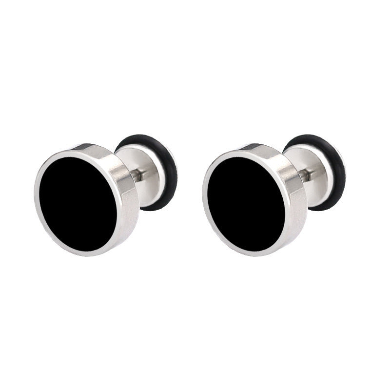 Korean Style Titanium Steel Round Black Dripping Stud Earrings