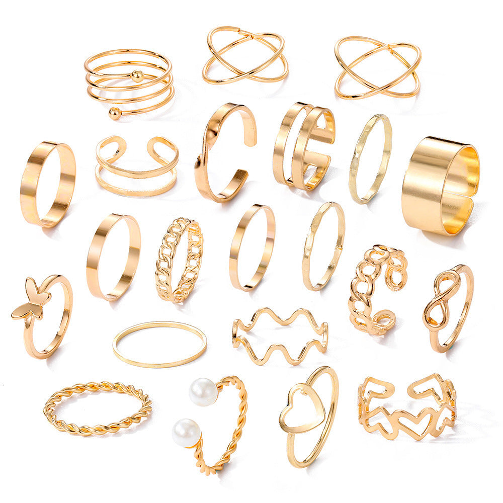 Open-End Multi-Joint Ring Set, 22-Piece Heart-Shaped Rings For Women