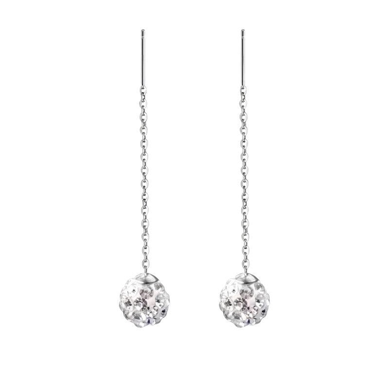 Sterling Silver Needle Pearl Ear String Female Earrings Long Temperament