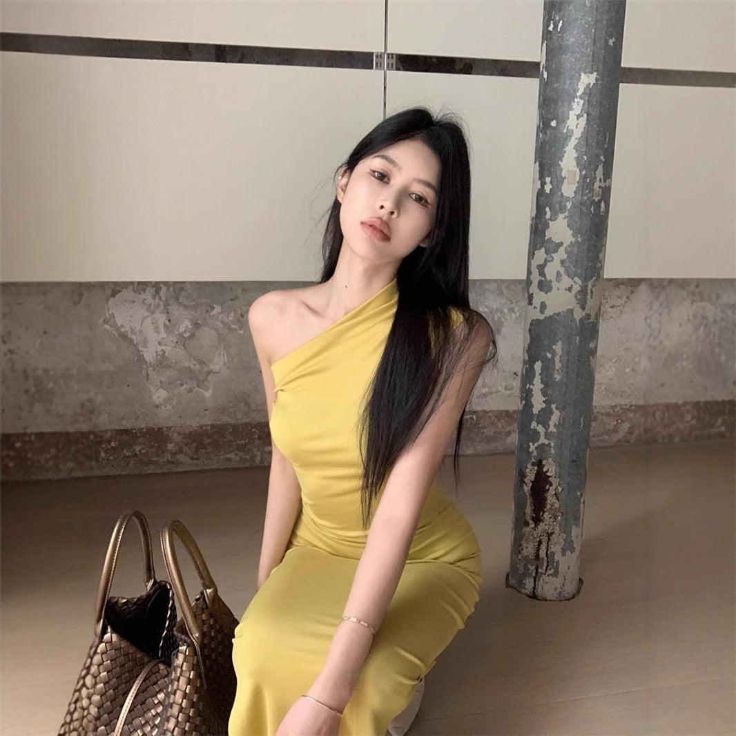 Turmeric Yellow Off-Shoulder Sleeveless Tank Dress For Women