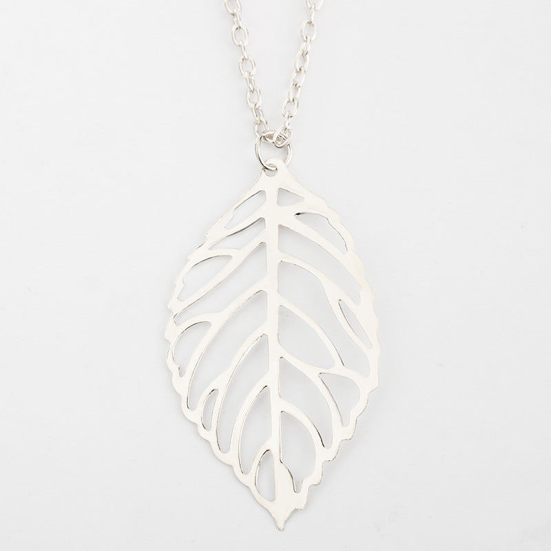 Retro Mori Style Metal Colorful Hollow Leaf Shaped Necklace