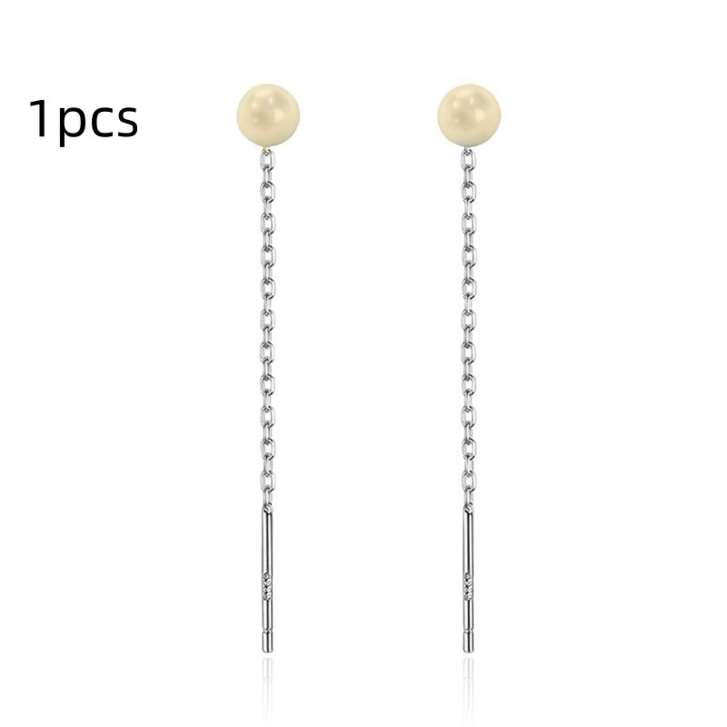 Sterling Silver Needle Pearl Ear String Female Earrings Long Temperament