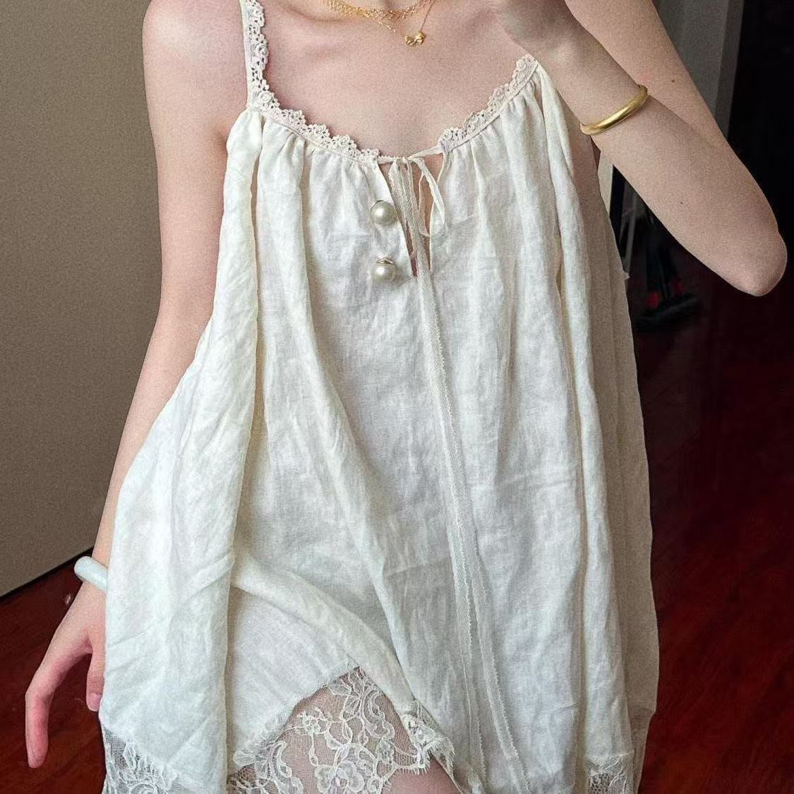 Women's High-End Lace Trimmed Camisole Nightgown