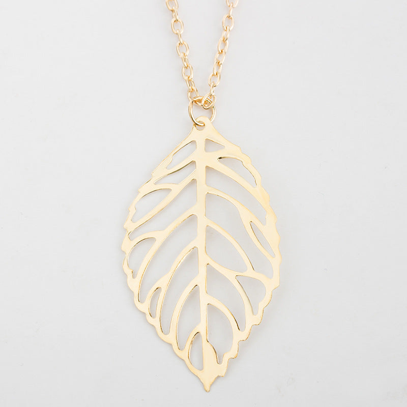 Retro Mori Style Metal Colorful Hollow Leaf Shaped Necklace