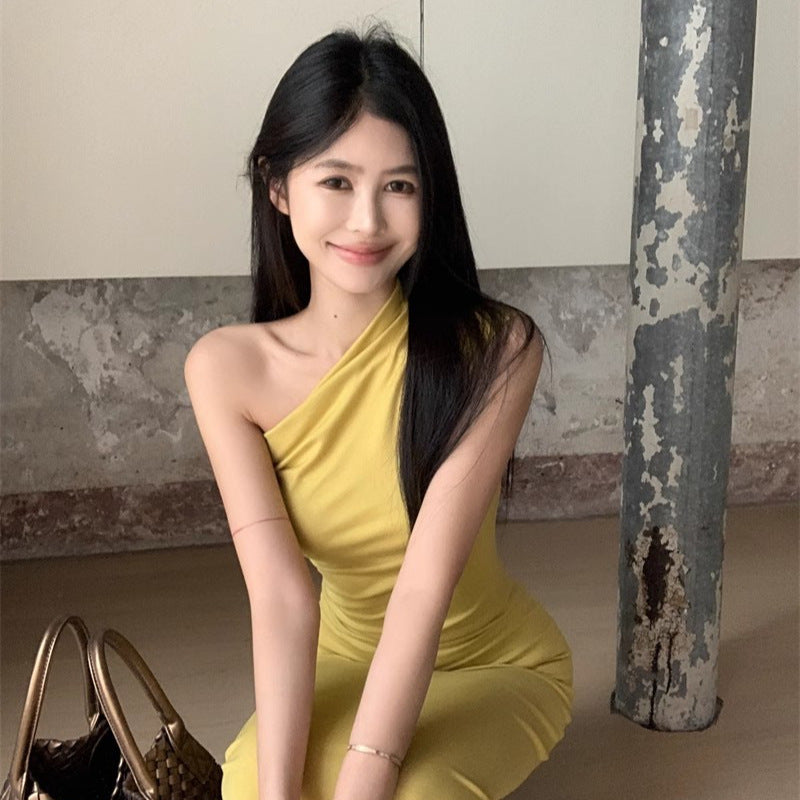 Turmeric Yellow Off-Shoulder Sleeveless Tank Dress For Women