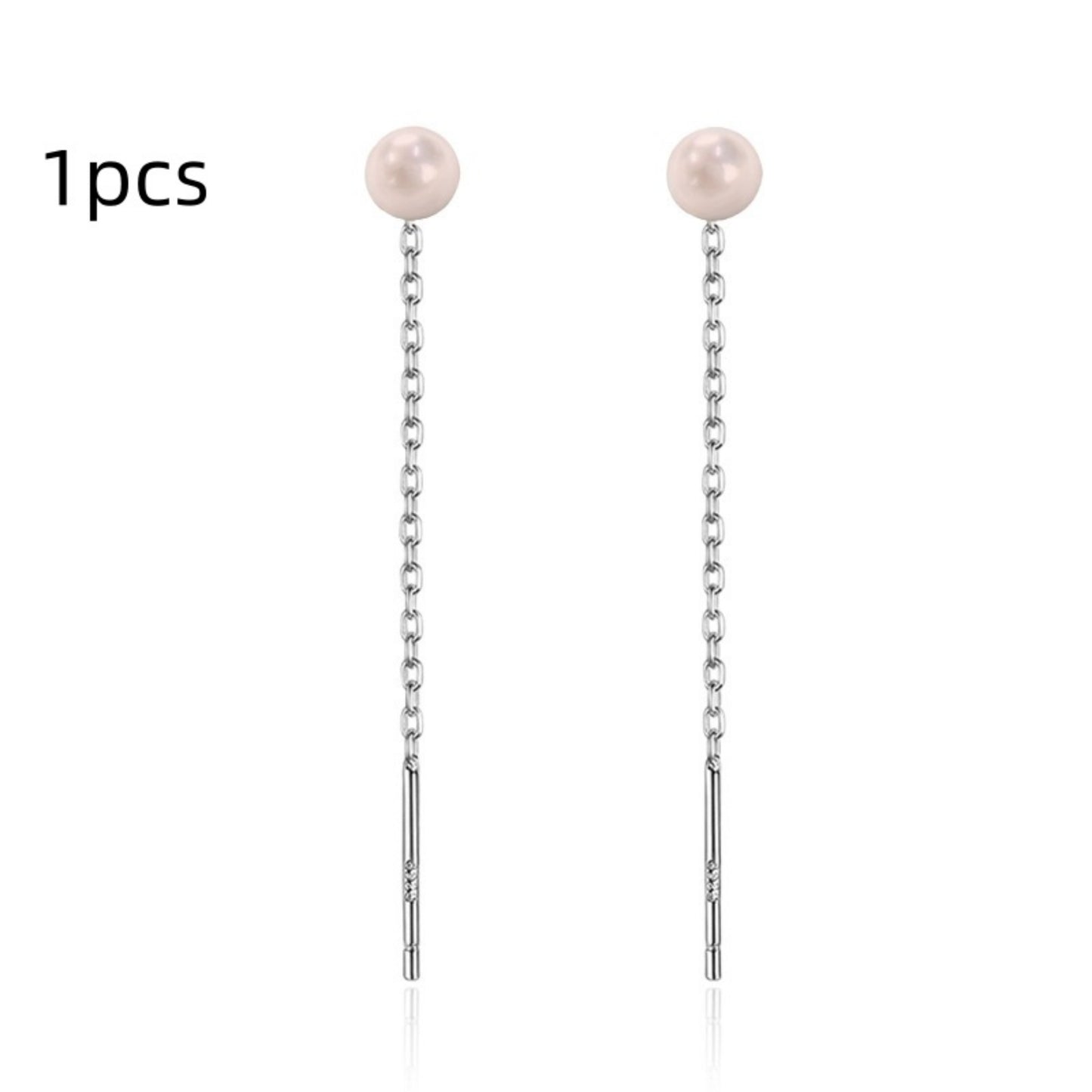 Sterling Silver Needle Pearl Ear String Female Earrings Long Temperament