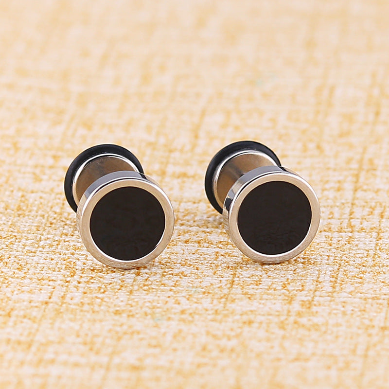 Korean Style Titanium Steel Round Black Dripping Stud Earrings
