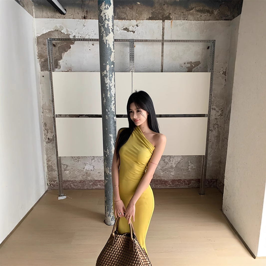 Turmeric Yellow Off-Shoulder Sleeveless Tank Dress For Women