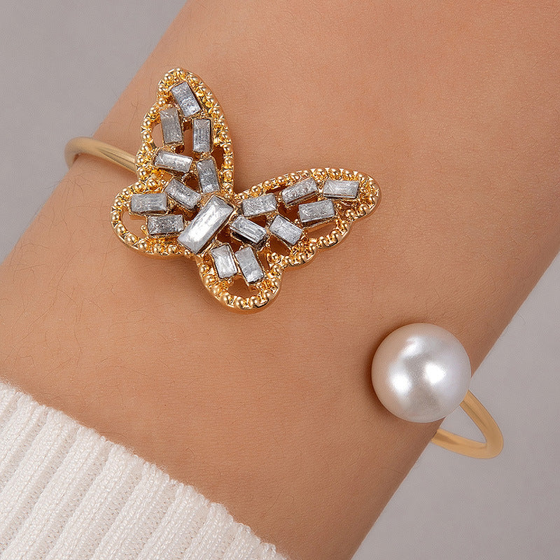 Women's Three-dimensional Flower-inlaid Pearl Single Bracelet