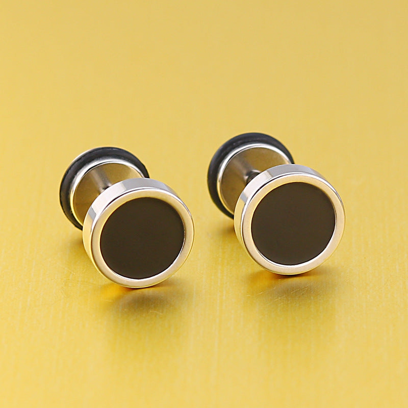 Korean Style Titanium Steel Round Black Dripping Stud Earrings