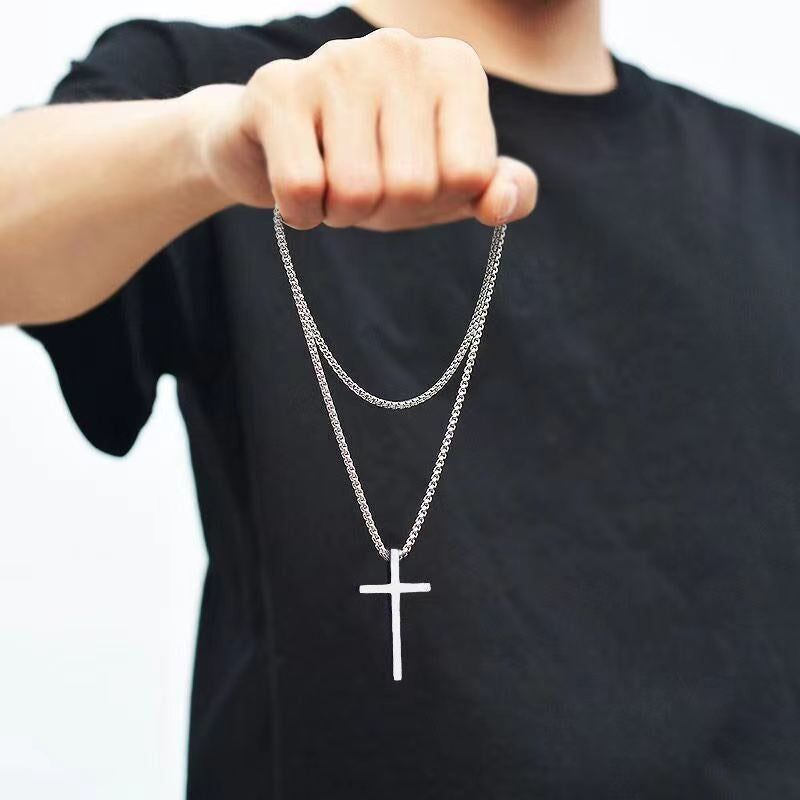 New Titanium Steel Glossy Cross Men's Necklace