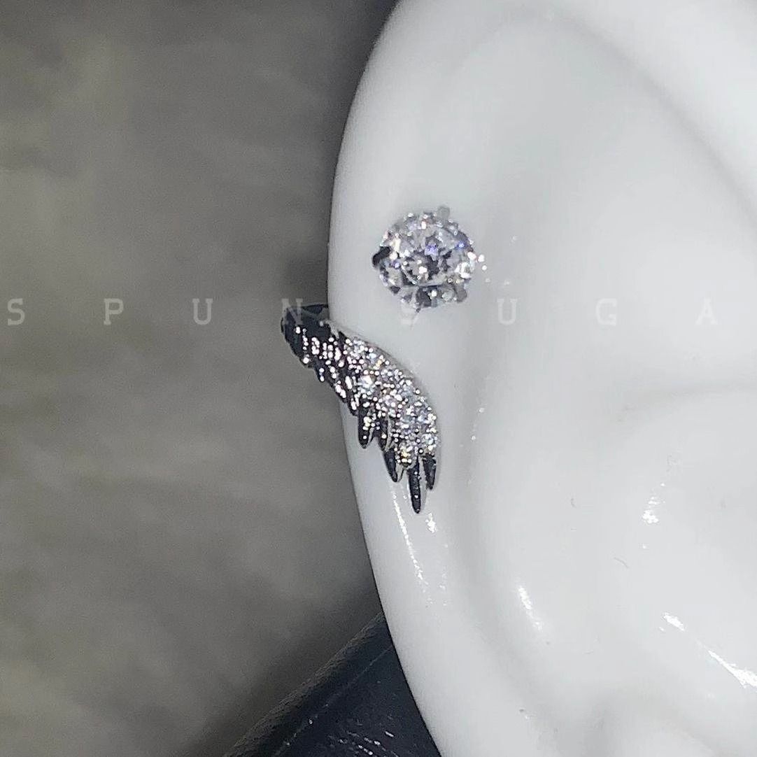 Exquisite Angel Wing Ear Cuff In Titanium Steel