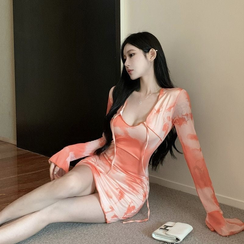 Women's Fashionable Printed Sexy Long-Sleeve Dress