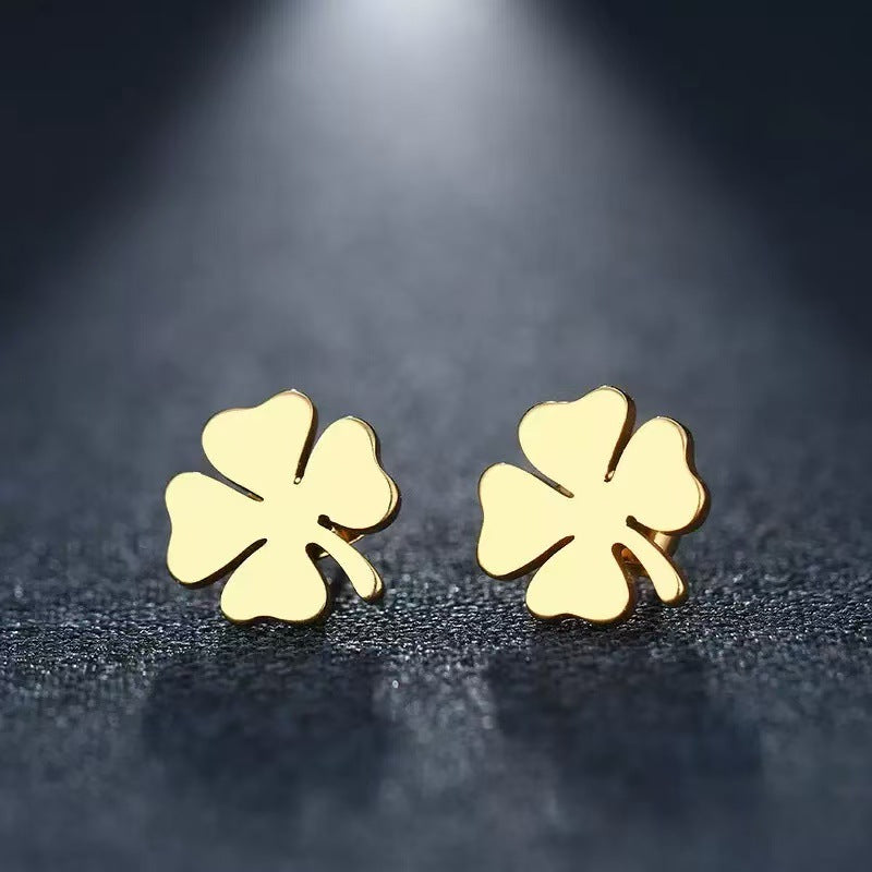 Titanium Steel Does Not Fade, 18K Gold New Four-leaf Clover Earrings, Niche Design With A High-end Feel