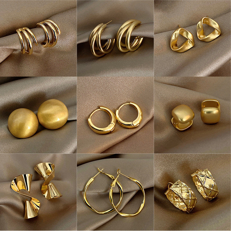 Silver Needle Retro Geometric Metal Earrings Female Niche Temperament