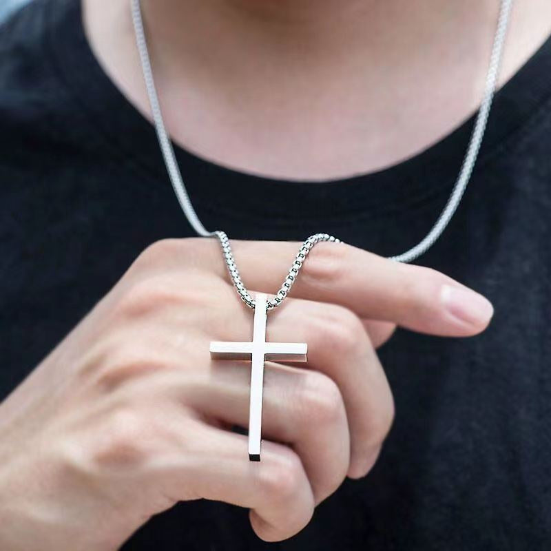 New Titanium Steel Glossy Cross Men's Necklace